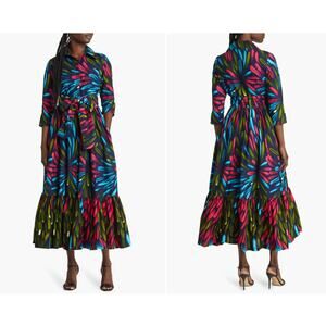 SIKA Ada Fit & Flare Shirtdress Dark Neon Floral Belted Size 6